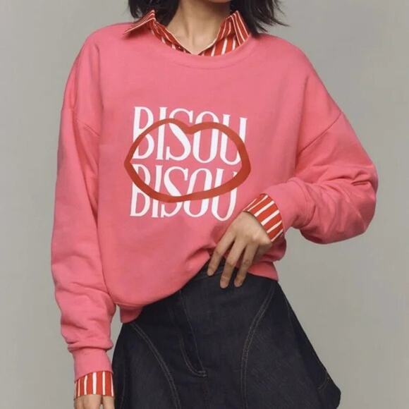 Anthropologie Tops - ANTHROPOLOGIE Jordan Nickson Bisou Bisou Pink Sweatshirt Size Large